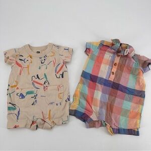 Tea Collection Baby Rompers Set of 2 Size 3-6 months FLAWS